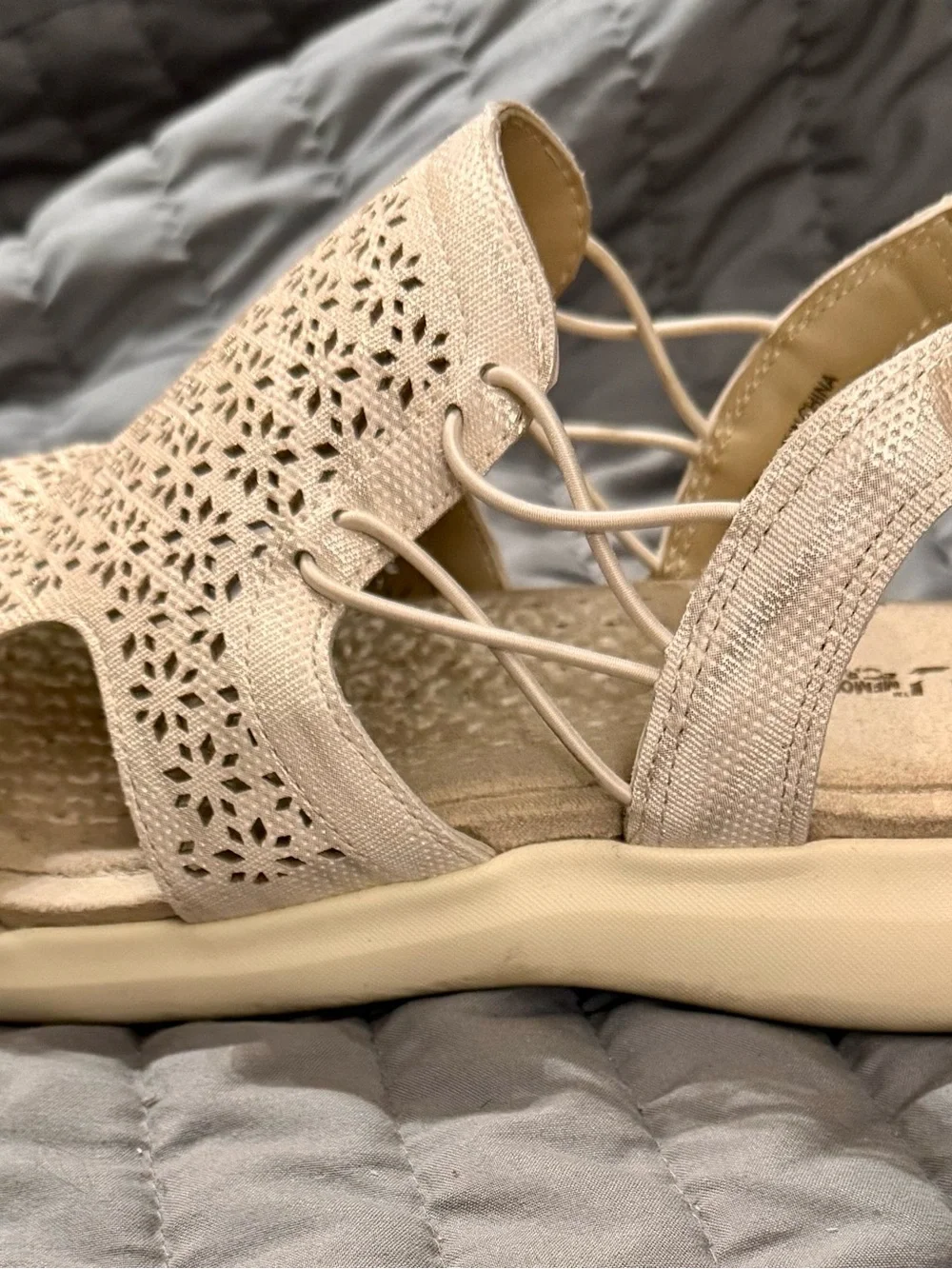 JBU Women's Beige Laser-Cut Slingback Sandals